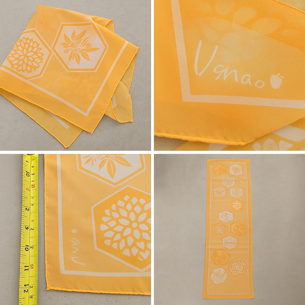 Vintage 1970s Emanuel Ungaro Signed Silk Scarf – Yellow Floral Hexagon Print - Picture 7 of 7